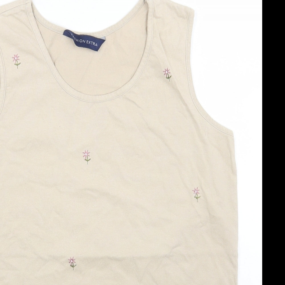Fashion extra Womens Beige Cotton Basic Blouse Size 12 Scoop Neck