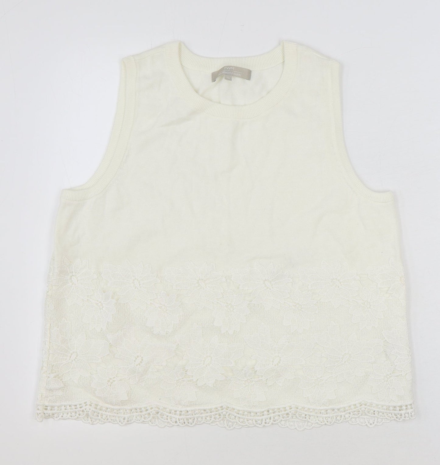 Fenn Wright Manson Womens Ivory Cotton Basic Tank Size 16 Round Neck - Lace Detail