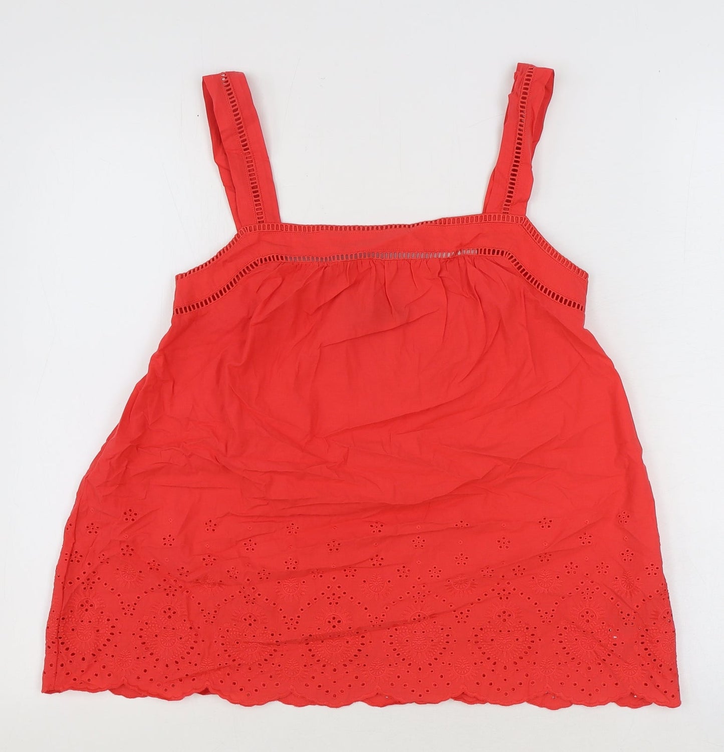 Marks and Spencer Womens Red 100% Cotton Basic Blouse Size 6 Square Neck