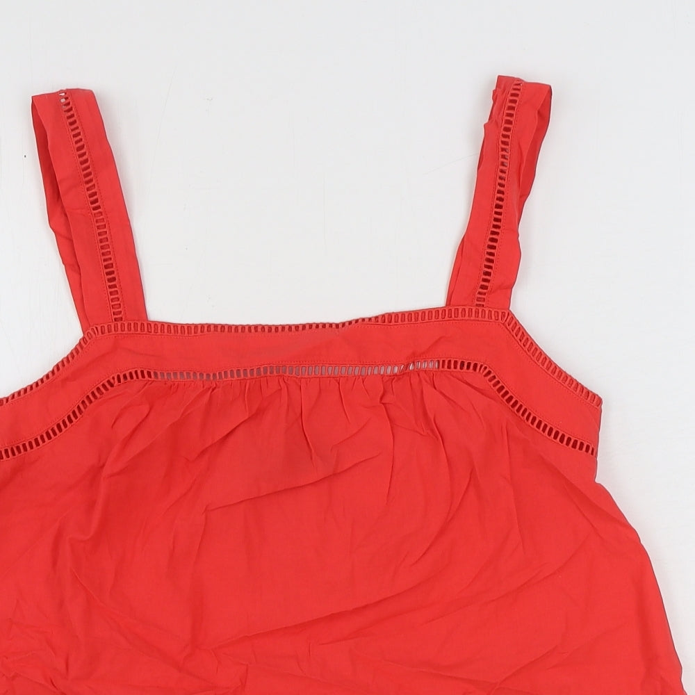 Marks and Spencer Womens Red 100% Cotton Basic Blouse Size 6 Square Neck