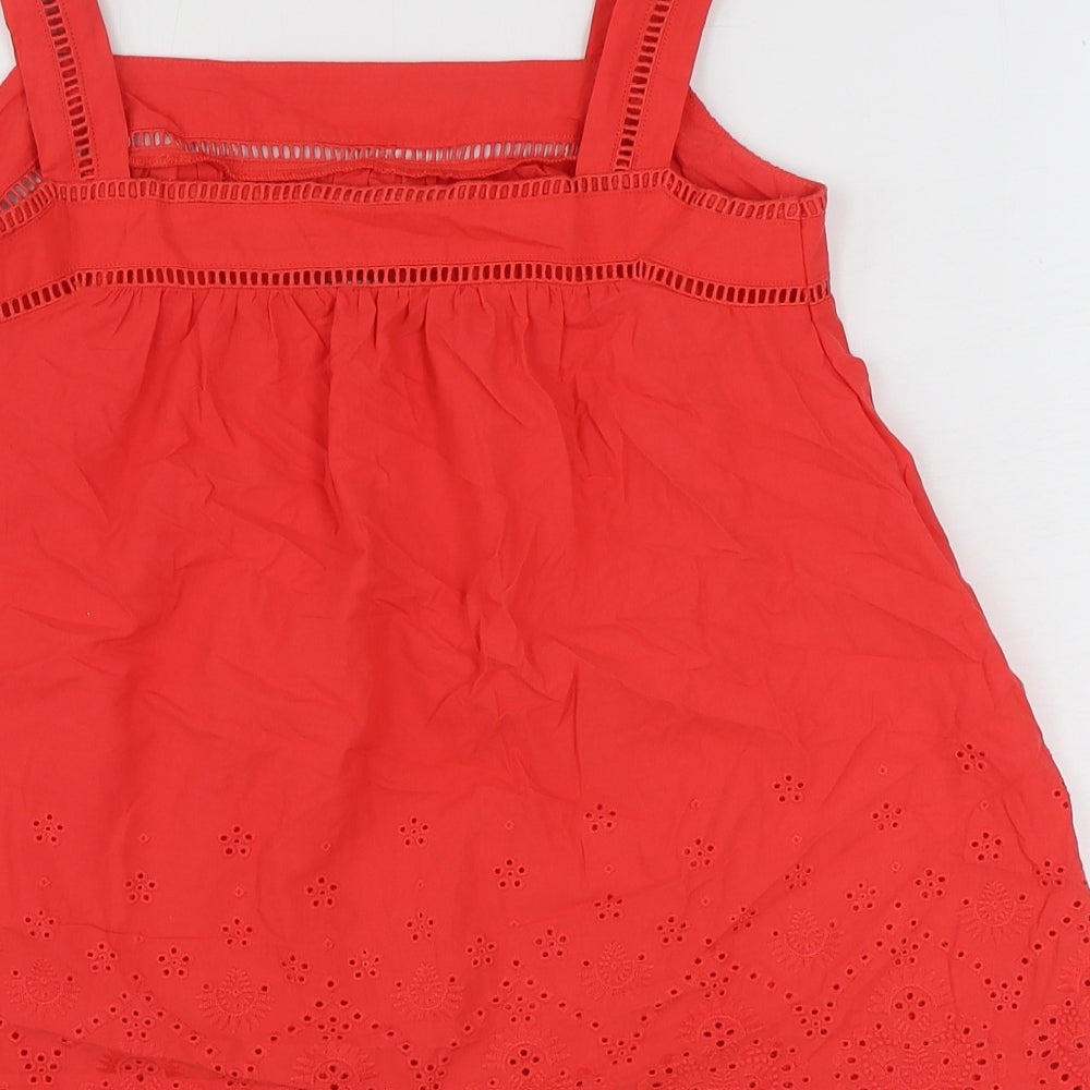 Marks and Spencer Womens Red 100% Cotton Basic Blouse Size 6 Square Neck