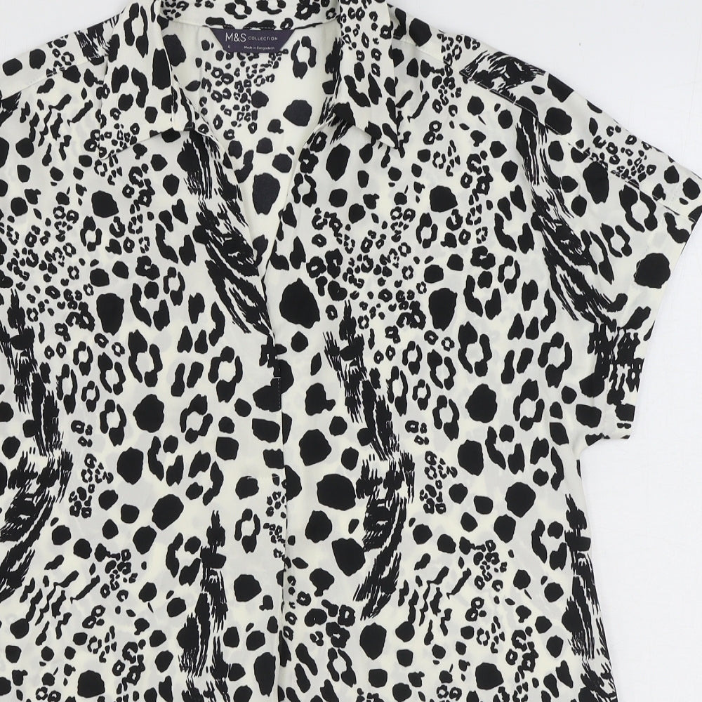 Marks and Spencer Womens Ivory Animal Print Polyester Basic Blouse Size 6 Collared