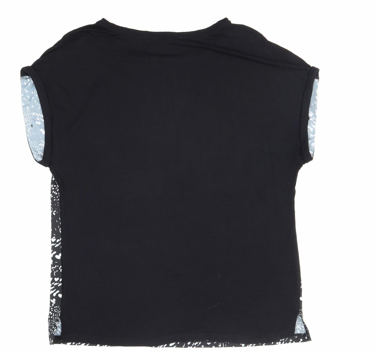 Preworn Womens Black Geometric Polyester Basic T-Shirt Size 12 Boat Neck
