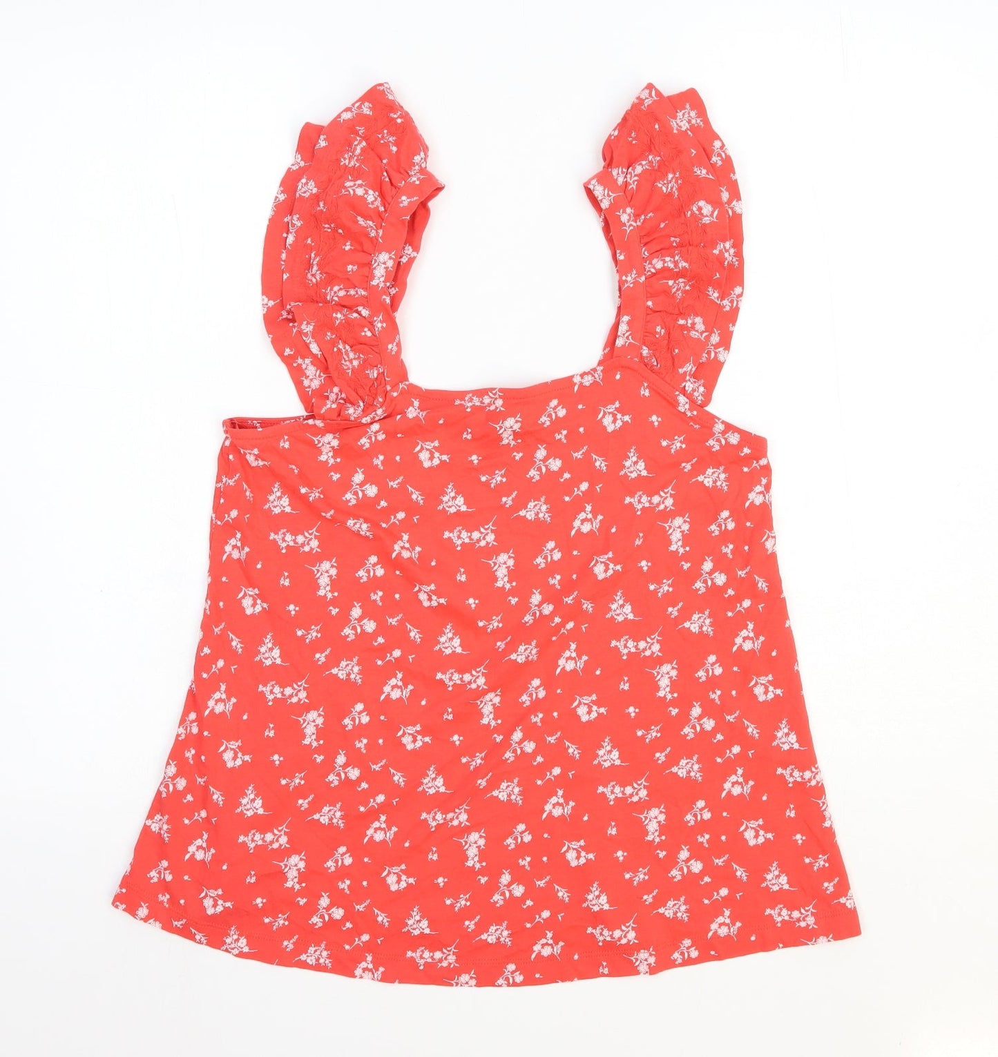 Marks and Spencer Womens Red Floral 100% Cotton Basic Tank Size 10 Square Neck