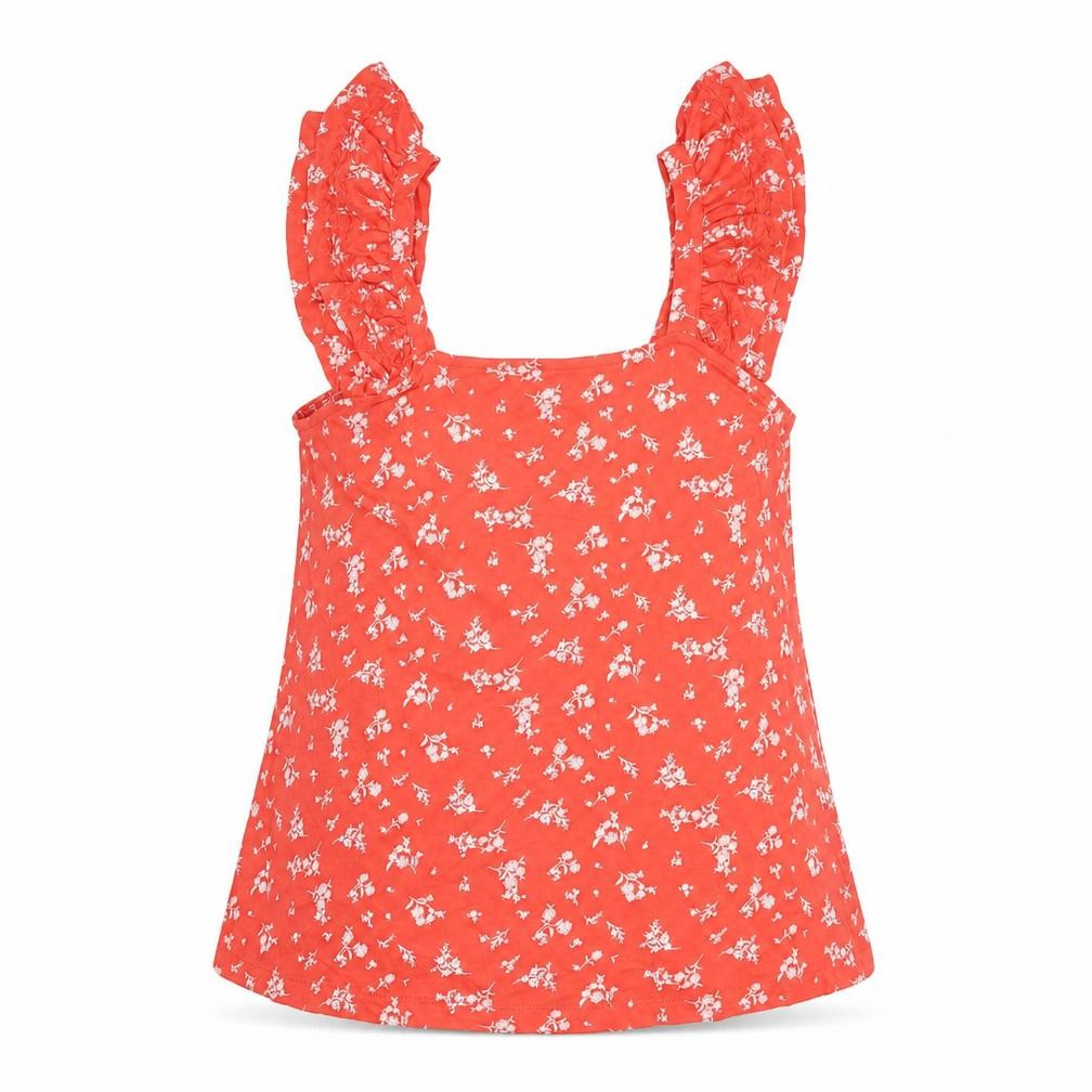 Marks and Spencer Womens Red Floral 100% Cotton Basic Tank Size 10 Square Neck