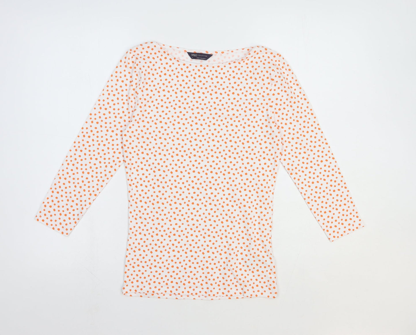 Marks and Spencer Womens White Animal Print Cotton Basic T-Shirt Size 6 Boat Neck