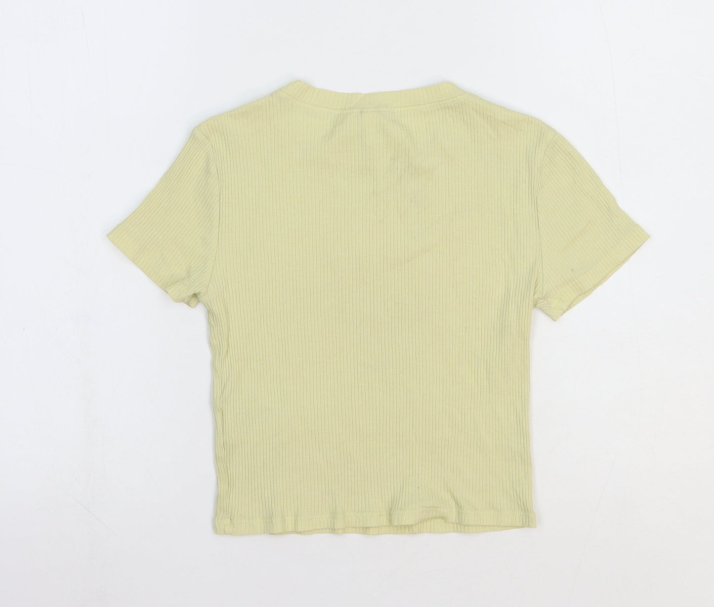 Divided Womens Yellow Cotton Basic T-Shirt Size 6 Crew Neck