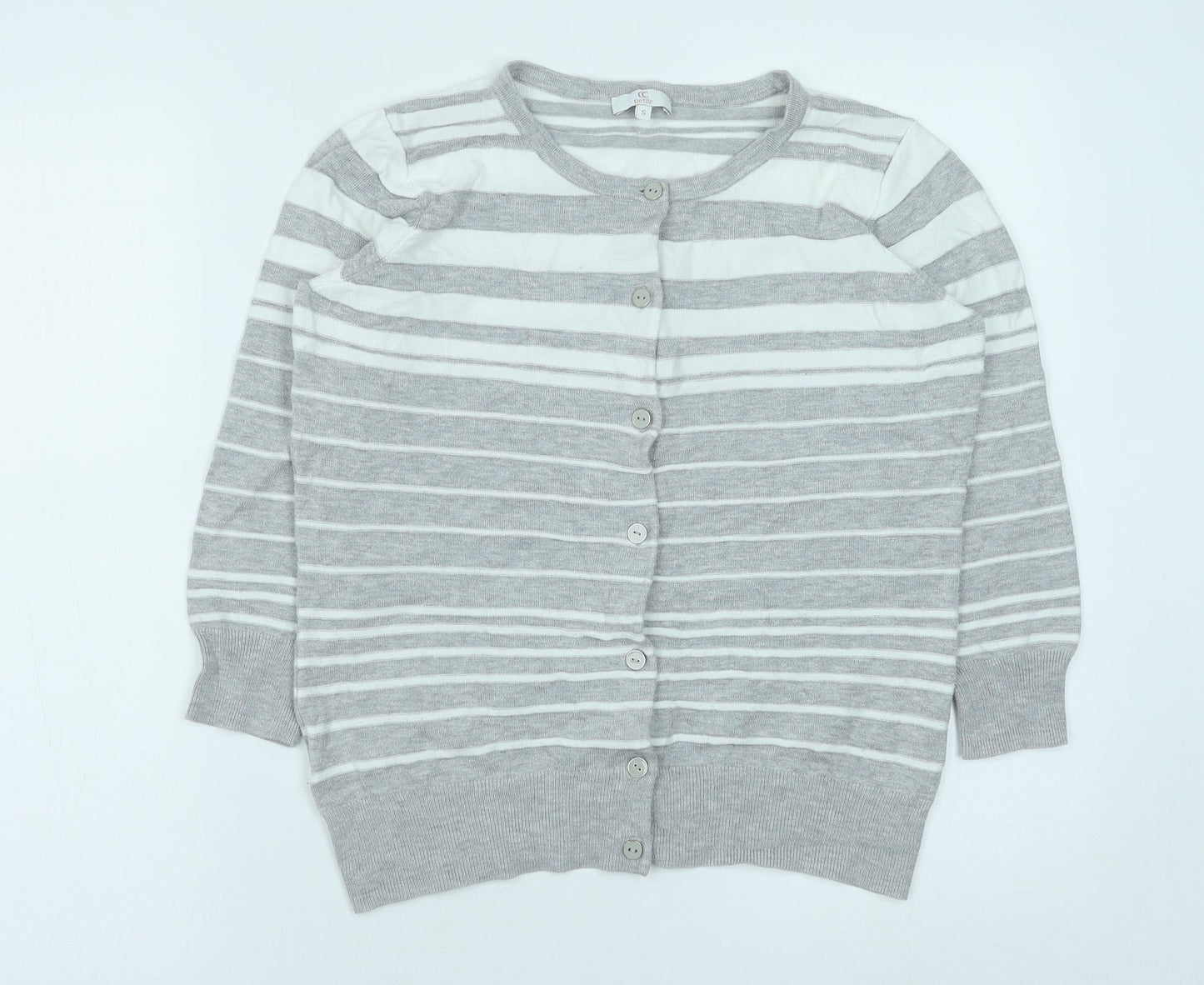 CC Womens Grey Round Neck Striped Viscose Cardigan Jumper Size S