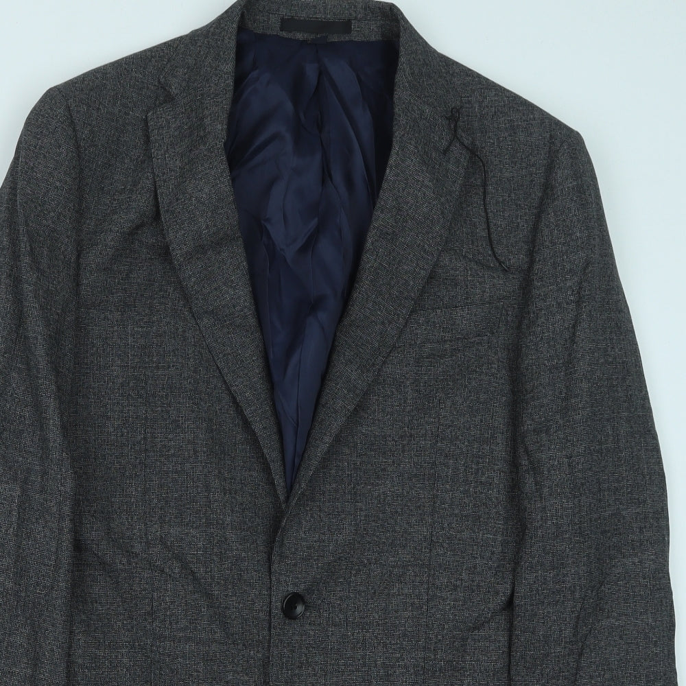 Marks and Spencer Mens Grey Geometric Polyester Jacket Suit Jacket Size 38