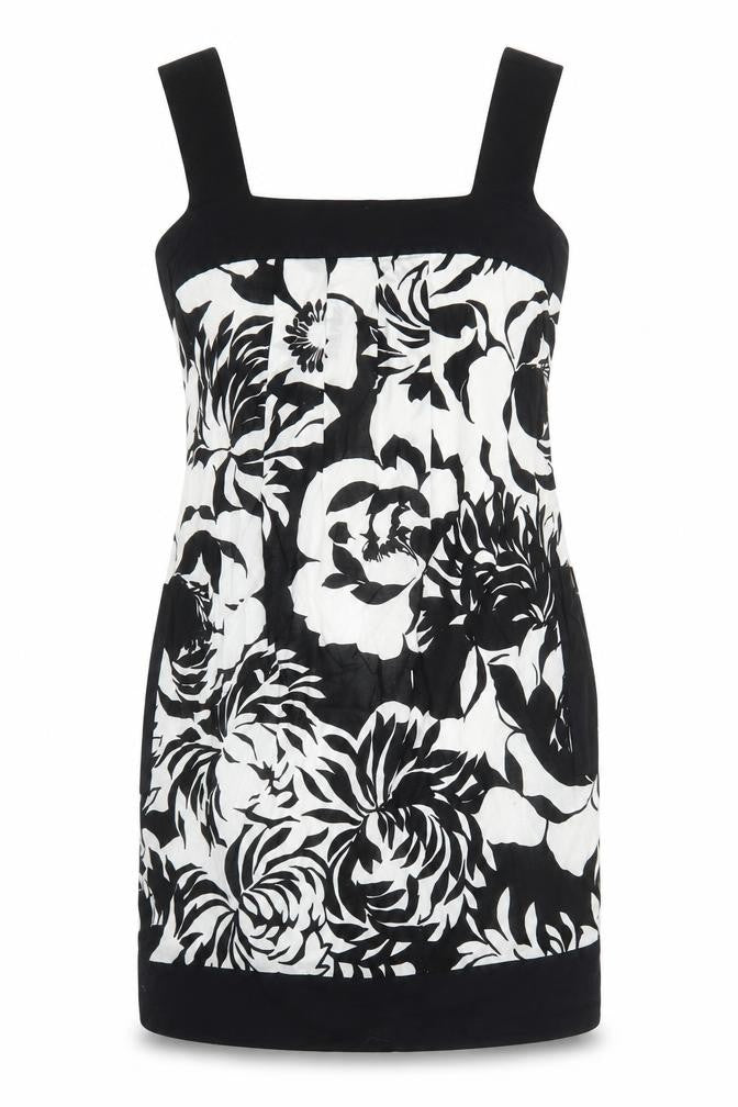NEXT Womens Black Floral 100% Cotton Mini Size 8 Square Neck Button