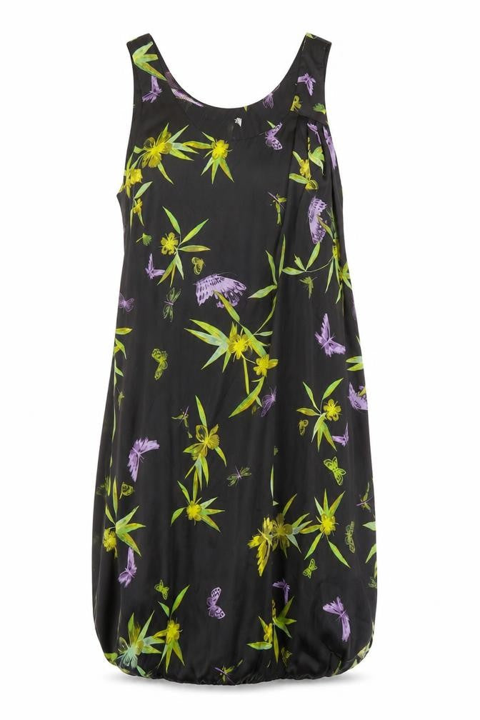 H&M Womens Black Floral Polyester Tank Dress Size 6 Scoop Neck Pullover