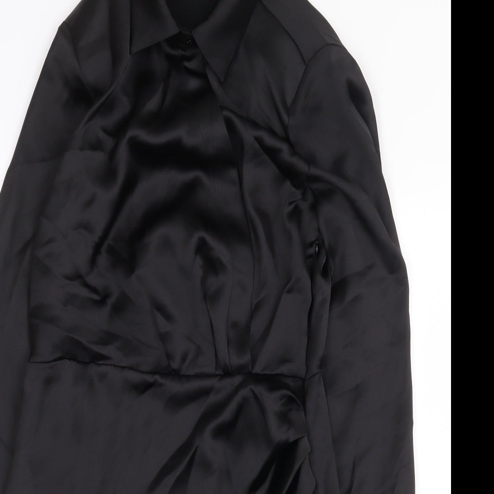 Stradivarius Womens Black Herringbone Polyester Shift Size S Collared Zip