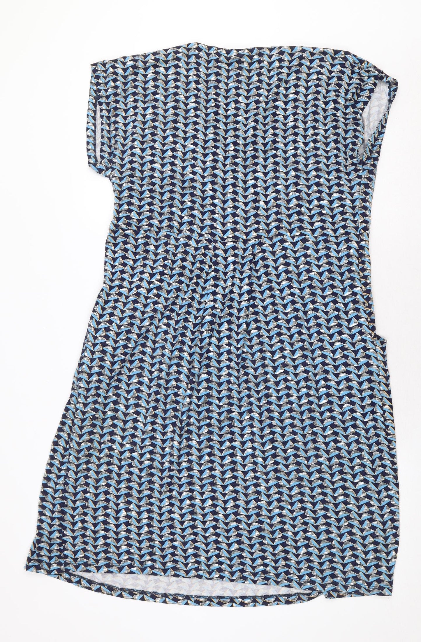 JoJo Maman Bébé Womens Blue Geometric Viscose A-Line Size L Scoop Neck Pullover