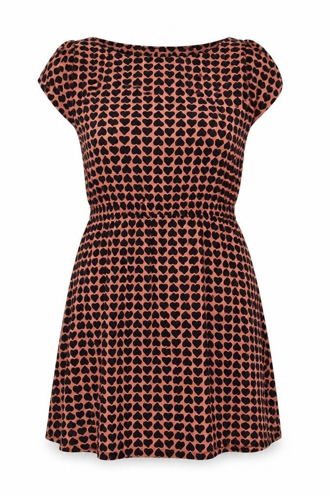 Maisy Womens Orange Geometric Polyester Skater Dress Size XS Boat Neck Pullover - Heart Print