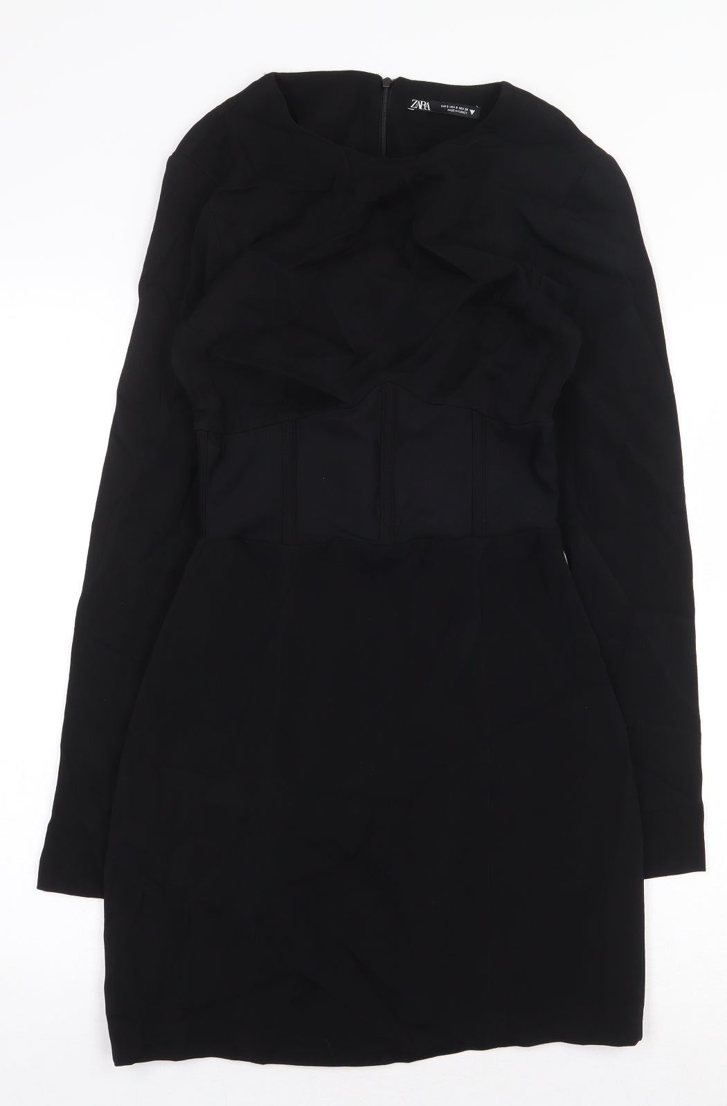 Zara Womens Black Polyamide Pencil Dress Size S Boat Neck Zip