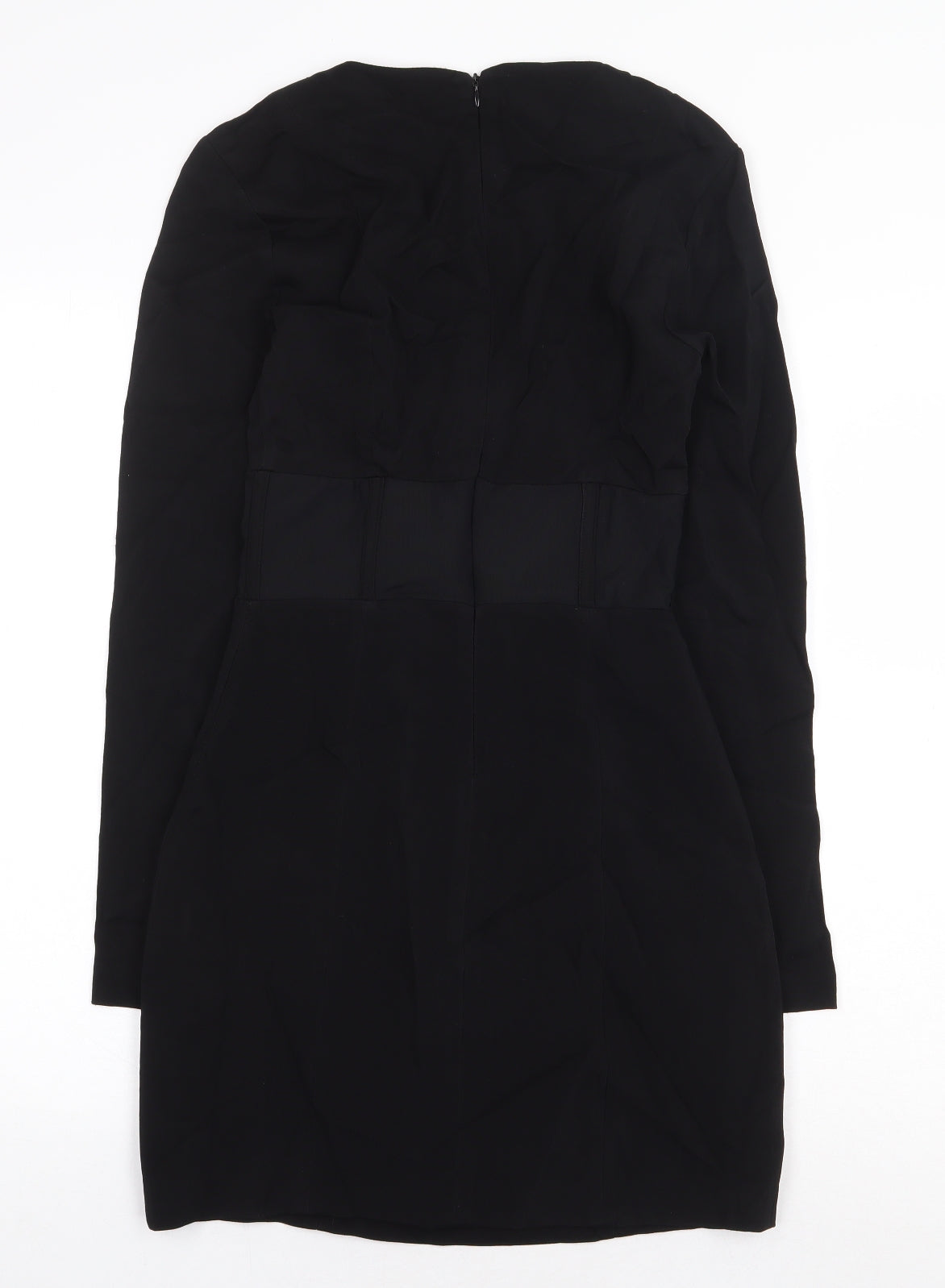 Zara Womens Black Polyamide Pencil Dress Size S Boat Neck Zip