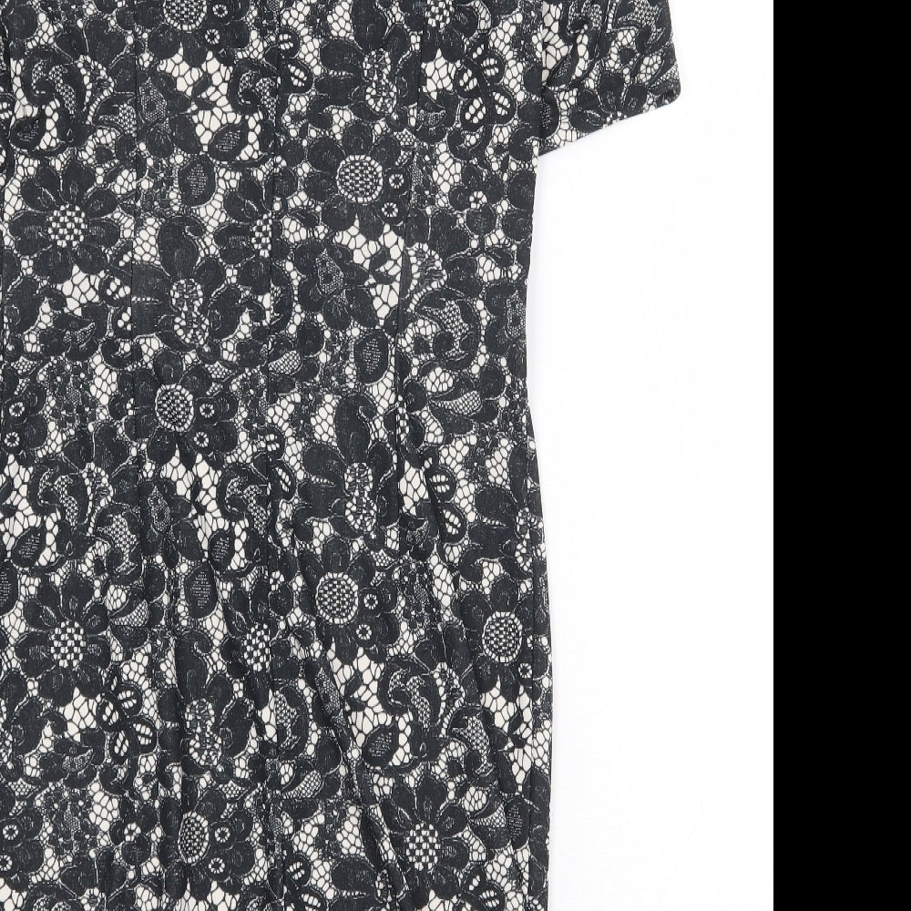 Billie & Blossom Womens Black Floral Polyester A-Line Size 12 Boat Neck Zip