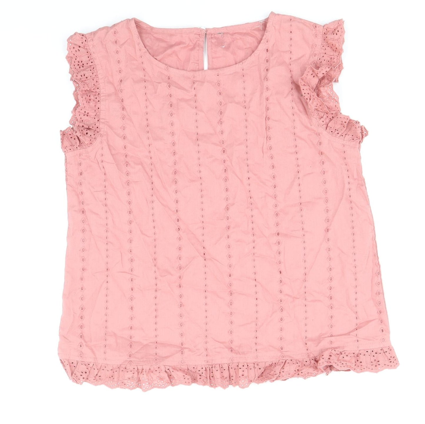 Preworn Girls Pink Cotton Basic Blouse Size 12-13 Years Round Neck Button