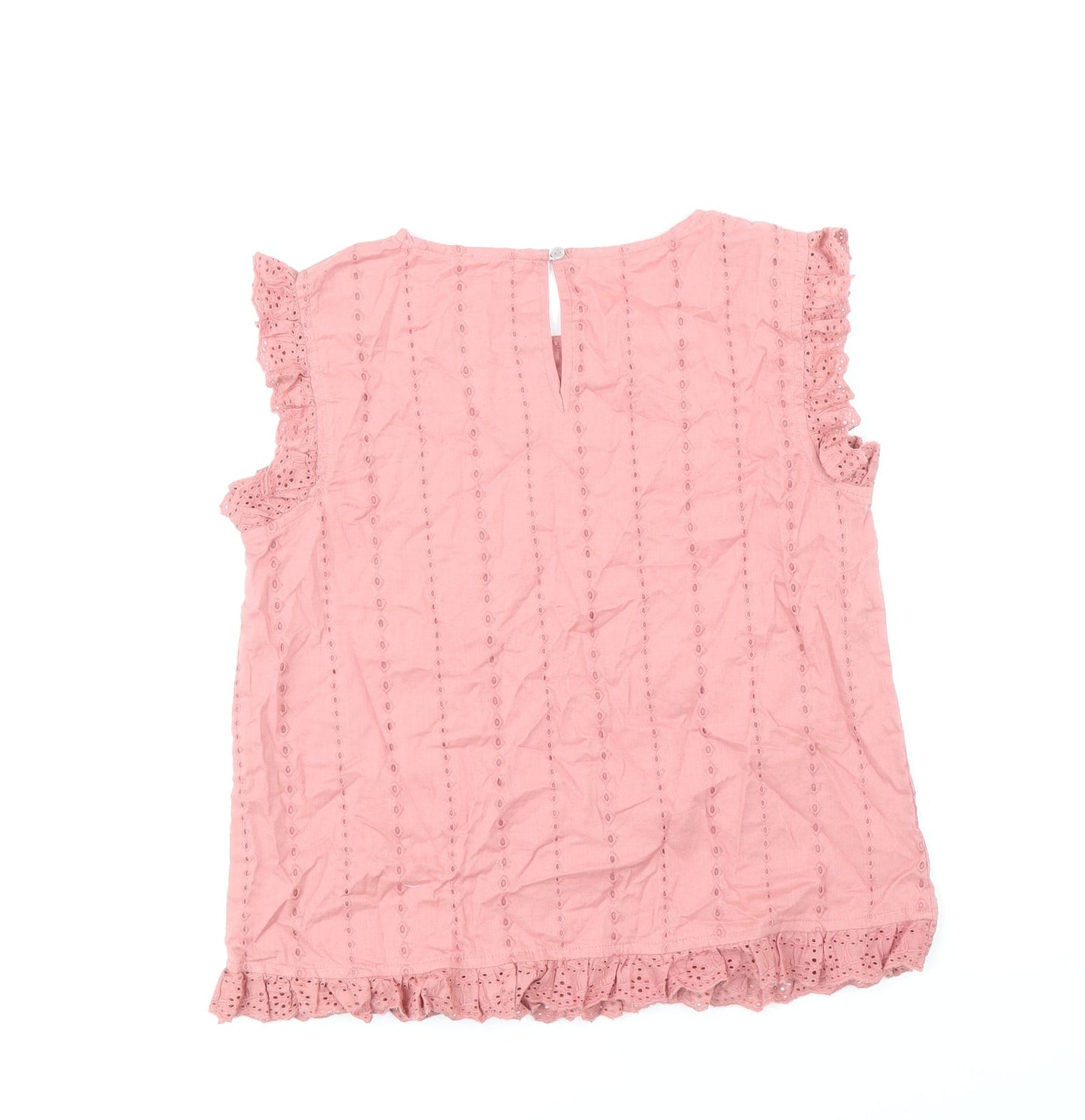 Preworn Girls Pink Cotton Basic Blouse Size 12-13 Years Round Neck Button