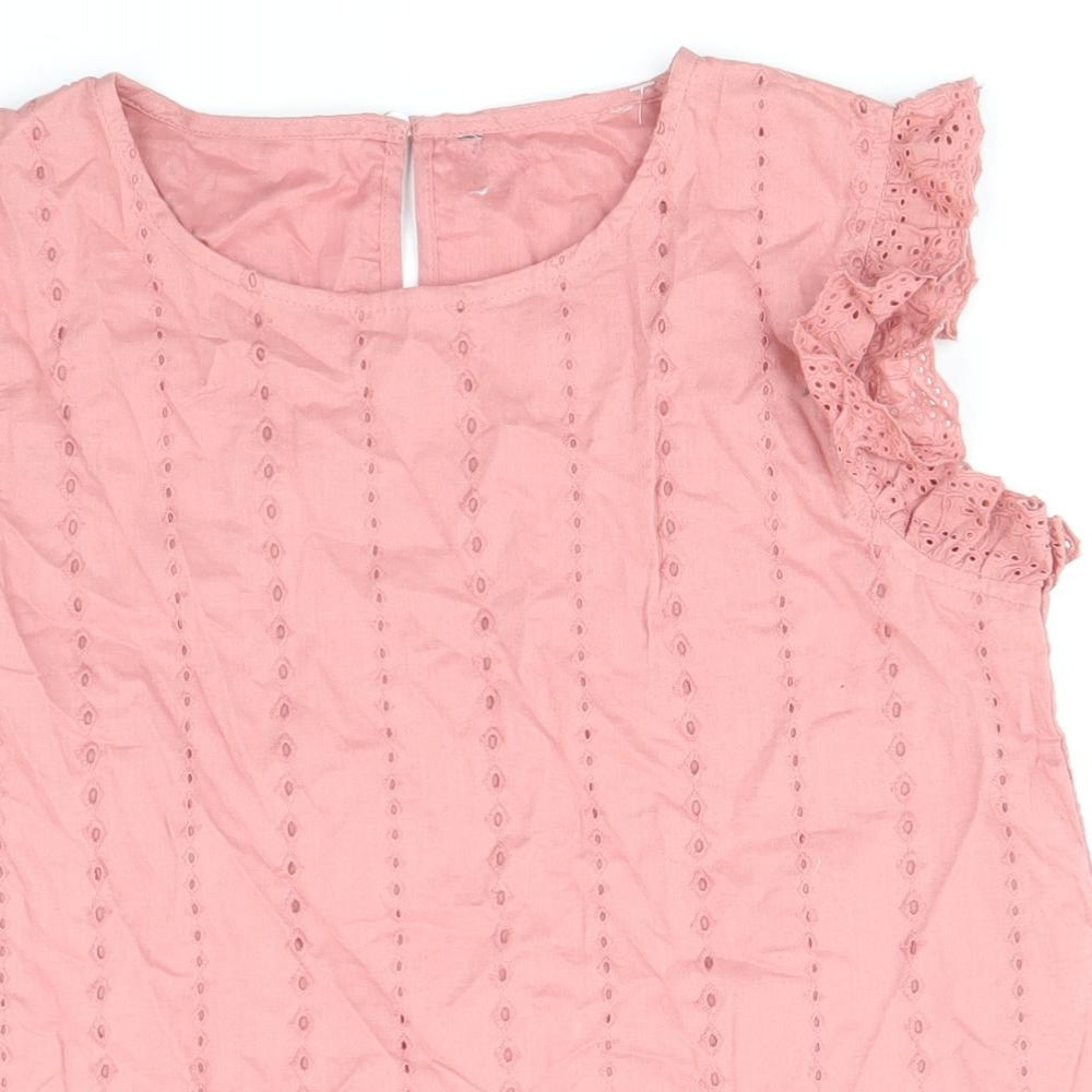 Preworn Girls Pink Cotton Basic Blouse Size 12-13 Years Round Neck Button