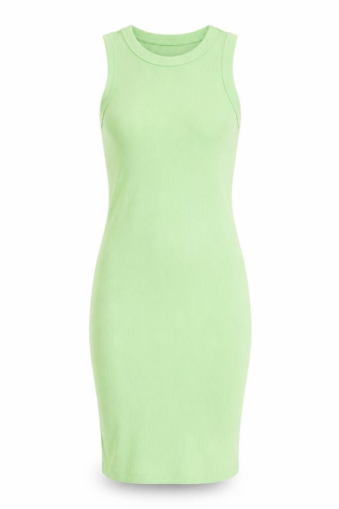 Berhska Womens Green Cotton Tank Dress Size XS Round Neck Pullover - Ribbed