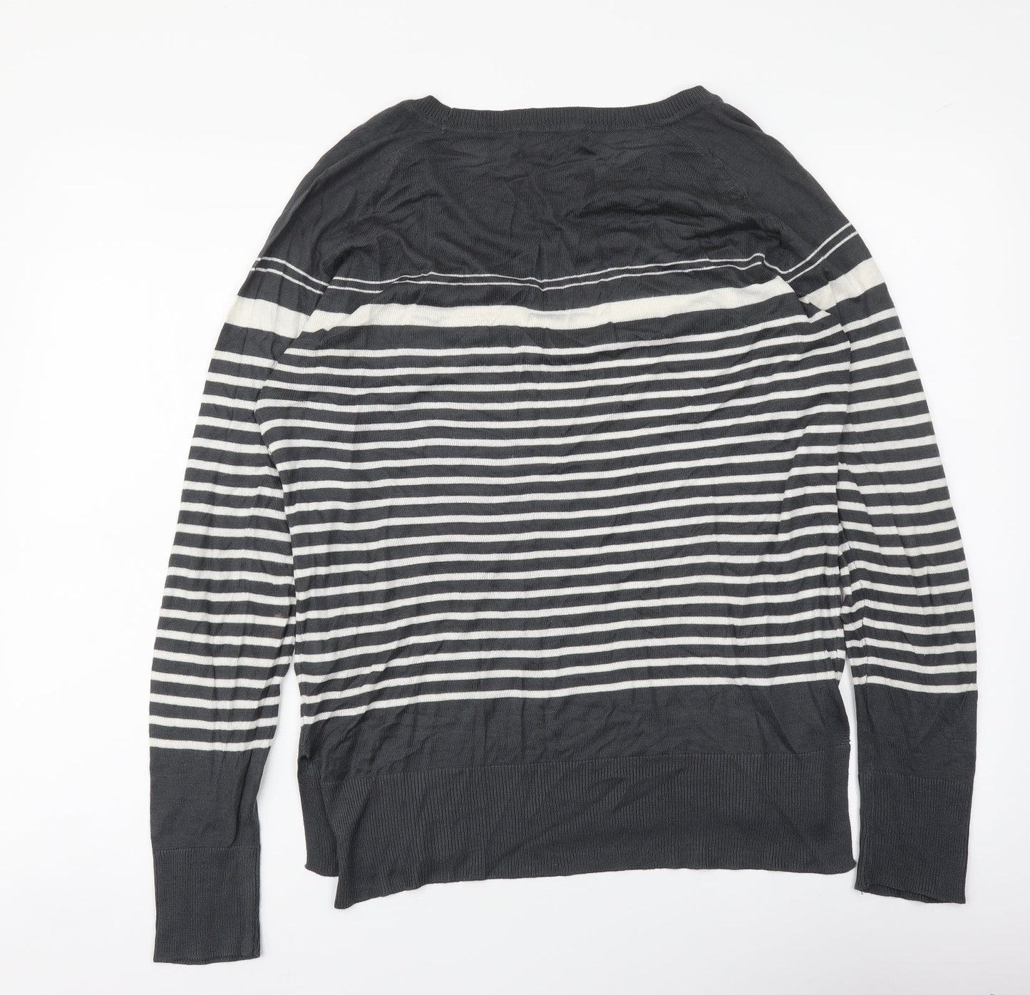 NEXT Womens Grey Round Neck Striped Viscose Pullover Jumper Size 10