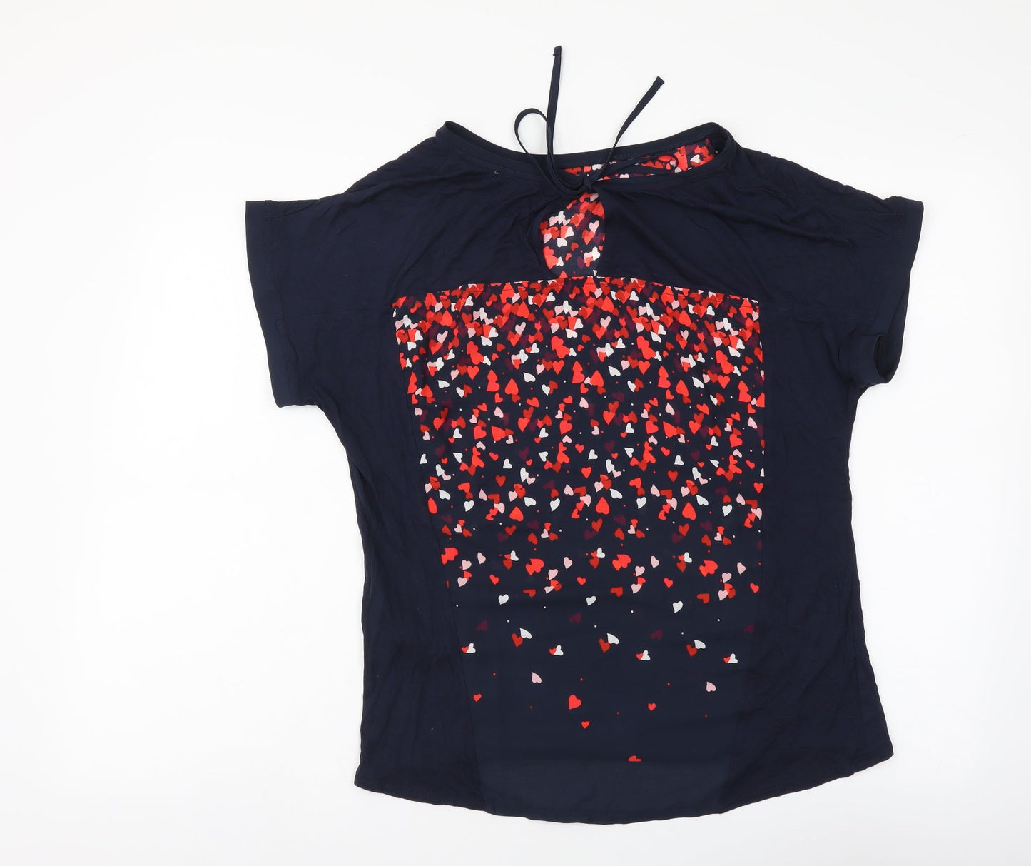 Oasis Womens Blue Geometric Polyester Basic Blouse Size S Round Neck - Heart Pattern
