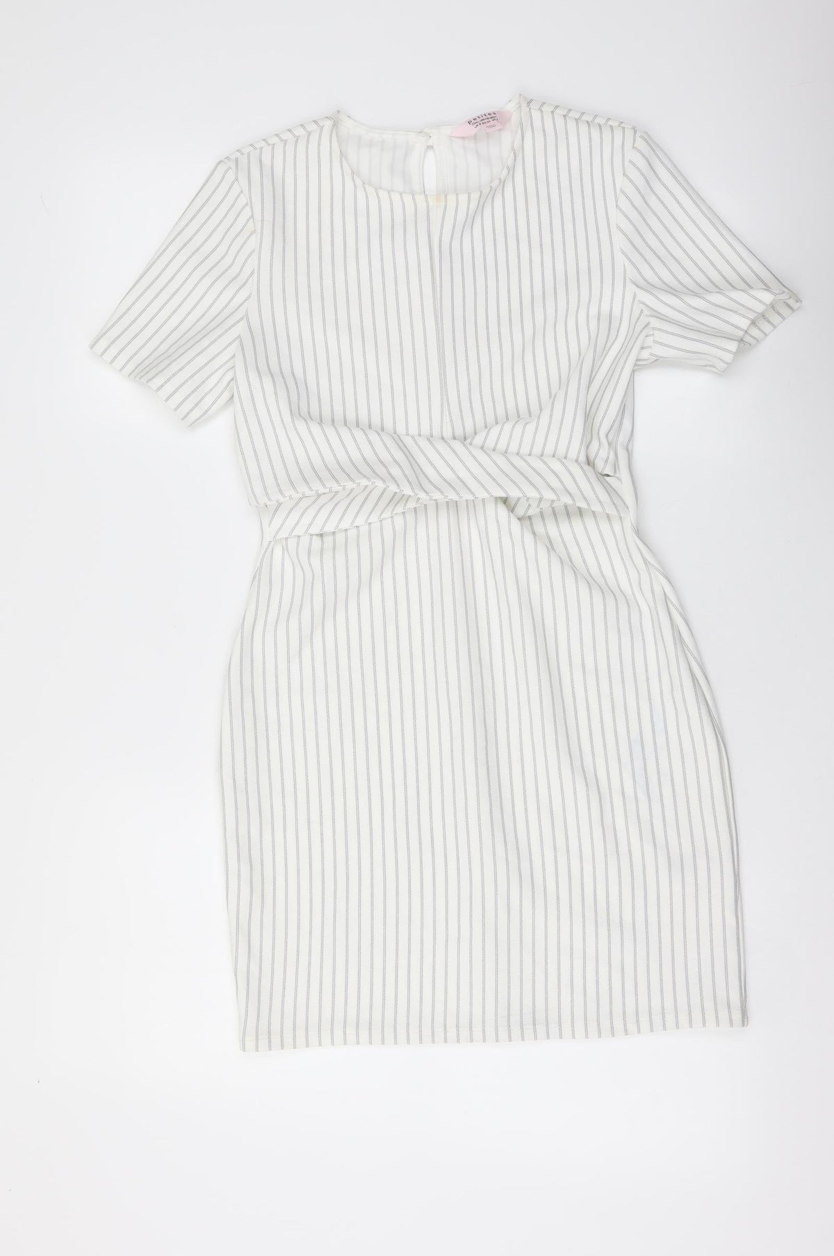 Miss Selfridge Womens White Striped Polyester Mini Size 8 Round Neck Pullover - Twist Detail