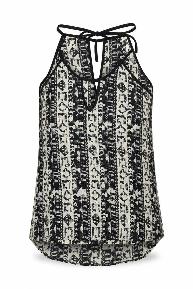 NEXT Womens Black Geometric Polyester Basic Tank Size 10 Round Neck