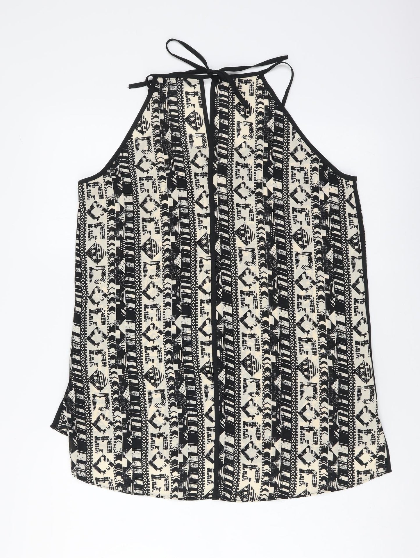 NEXT Womens Black Geometric Polyester Basic Tank Size 10 Round Neck