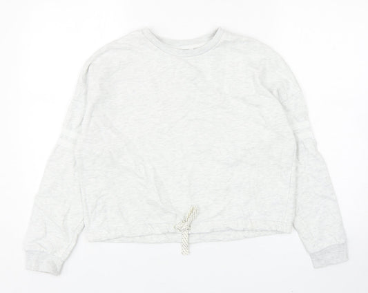 Marks and Spencer Girls Grey Cotton Pullover Sweatshirt Size 12-13 Years Drawstring