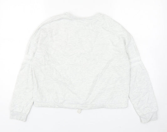 Marks and Spencer Girls Grey Cotton Pullover Sweatshirt Size 12-13 Years Drawstring