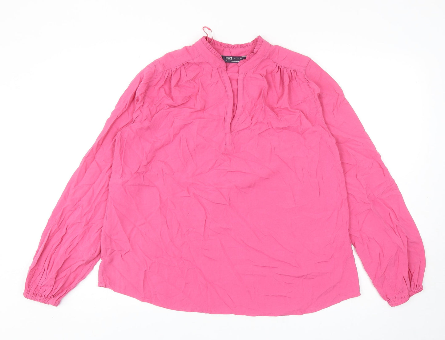 Marks and Spencer Womens Pink Viscose Basic Blouse Size 8 V-Neck