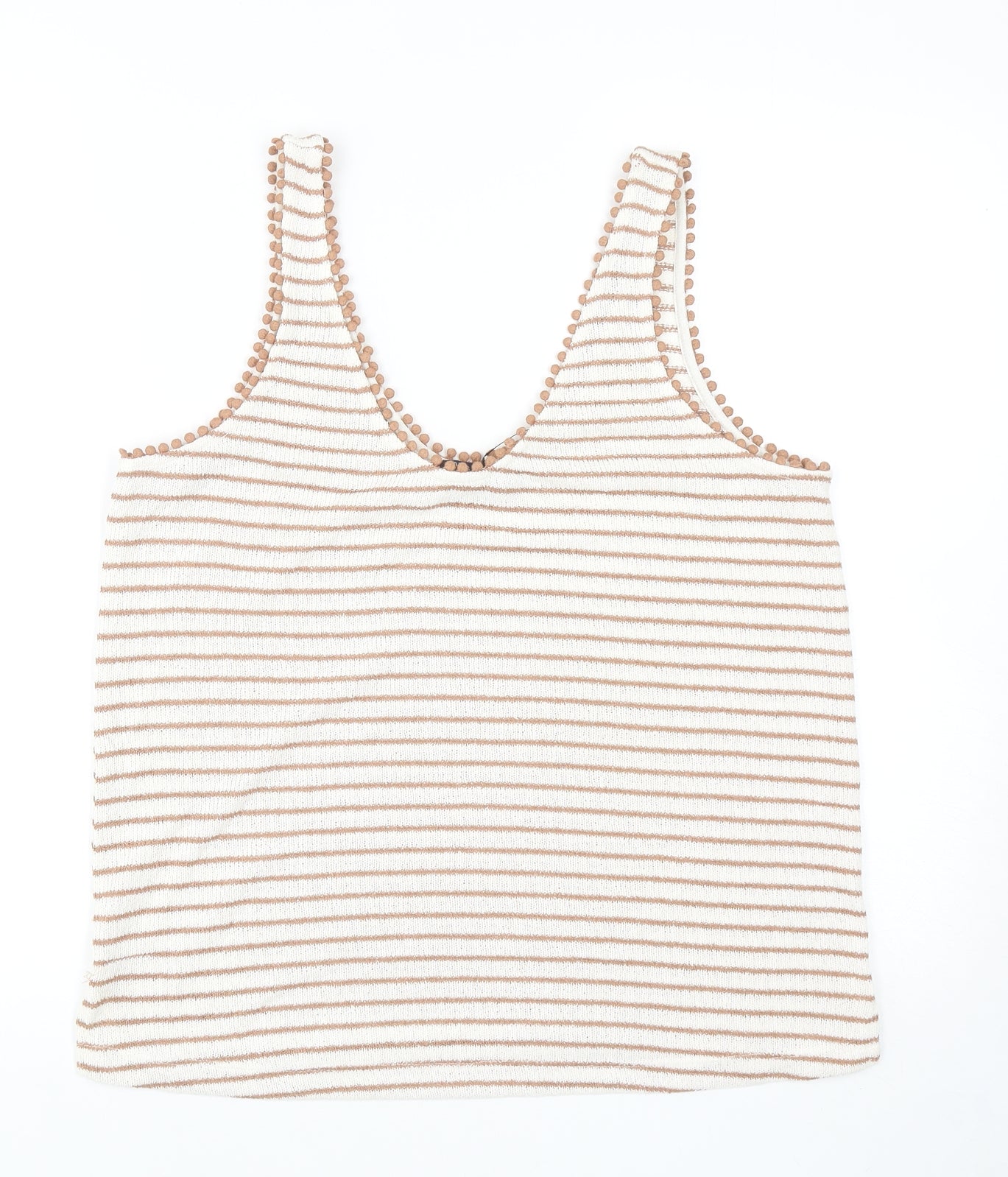 Marks and Spencer Womens Beige Striped Viscose Basic Tank Size 14 Scoop Neck