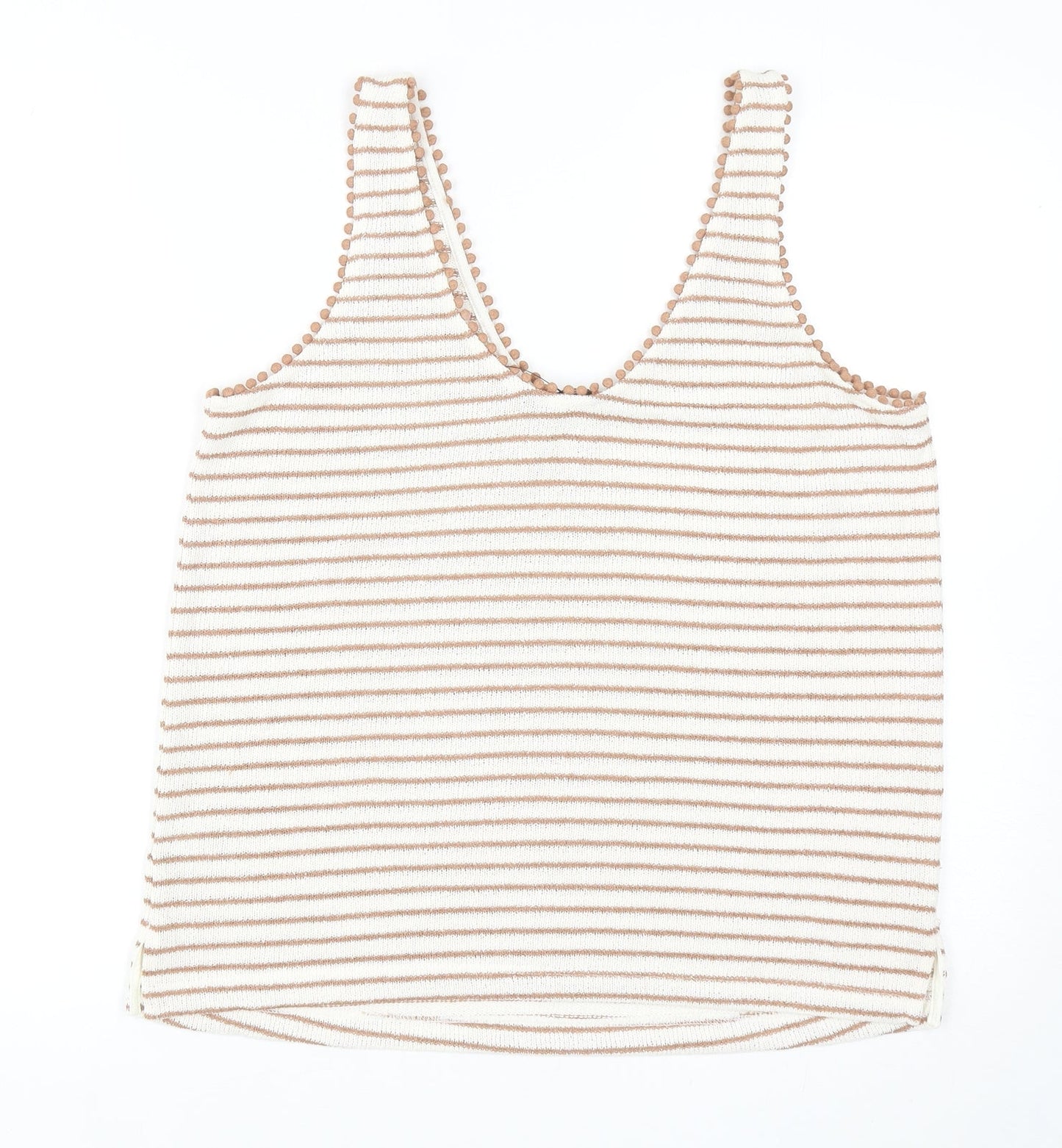 Marks and Spencer Womens Beige Striped Viscose Basic Tank Size 14 Scoop Neck