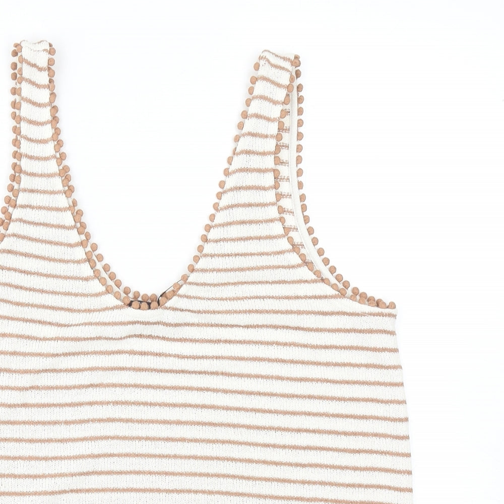 Marks and Spencer Womens Beige Striped Viscose Basic Tank Size 14 Scoop Neck