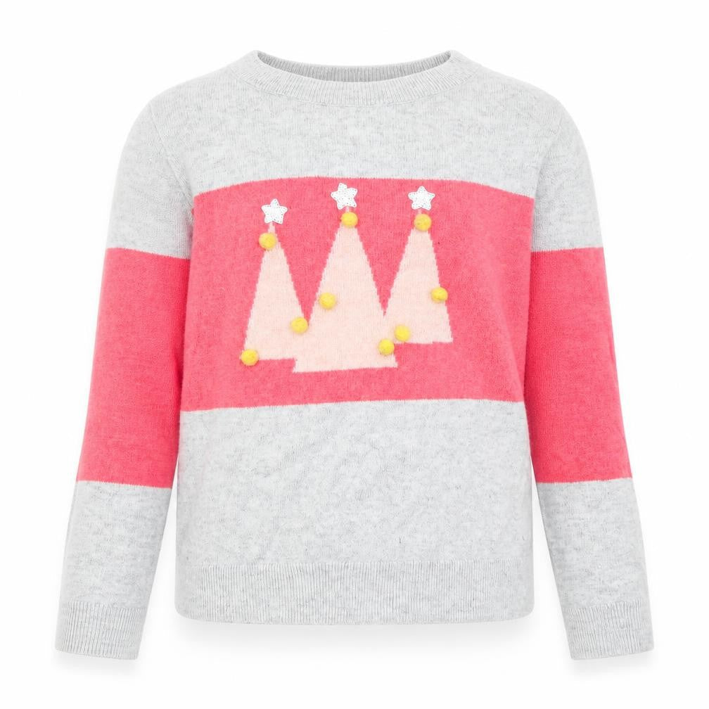 Mint Velvet Girls Grey Round Neck Colourblock Cotton Pullover Jumper Size 10 Years Pullover - Christmas Tree