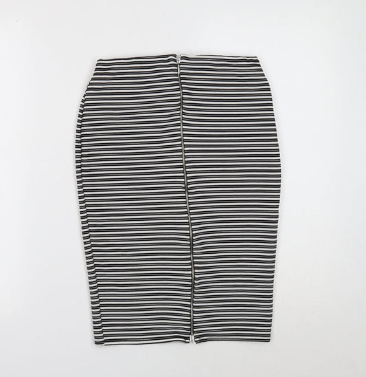 Preworn Womens Black Striped Polyester Straight & Pencil Skirt Size 8