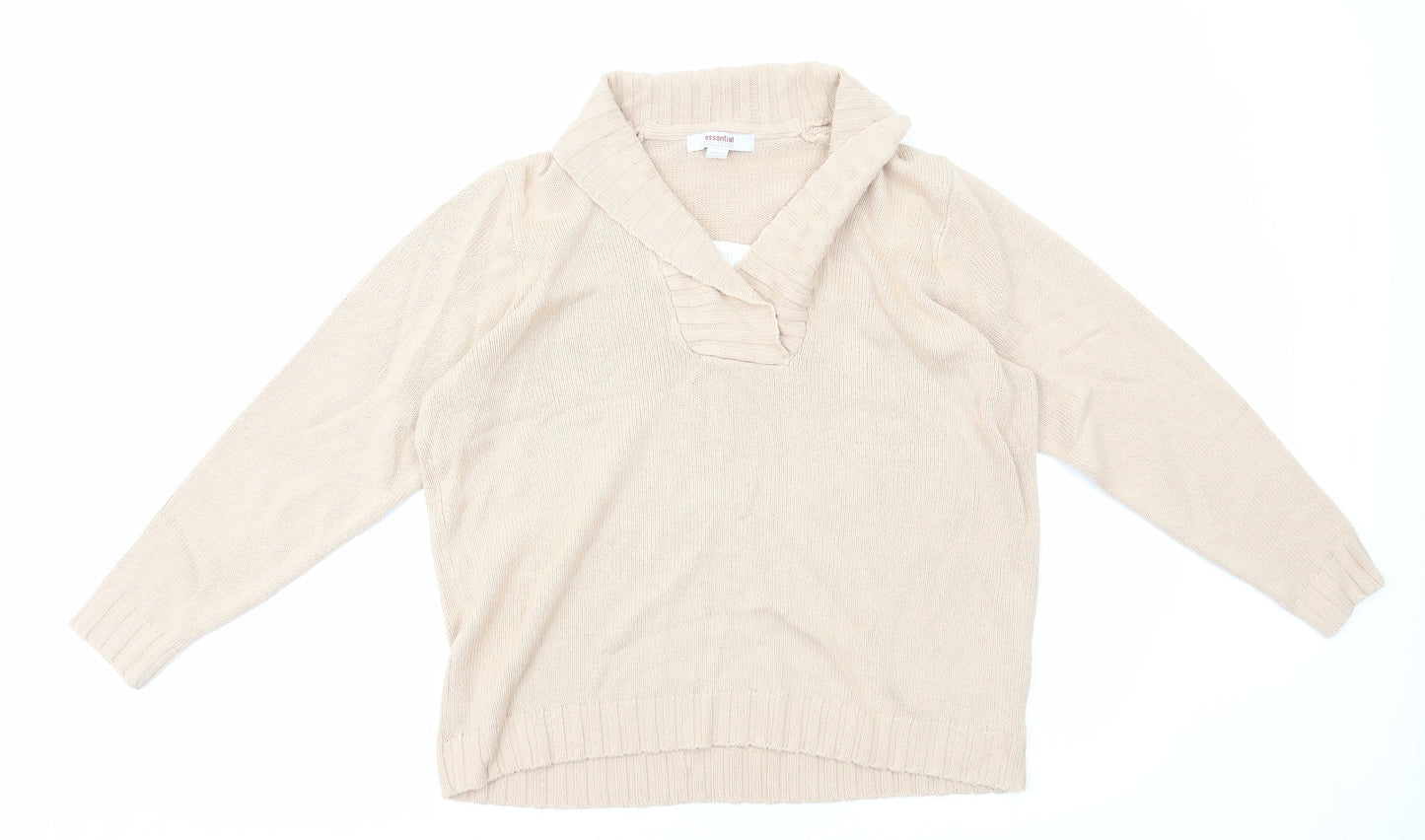 Essential Collection Womens Beige V-Neck Acrylic Pullover Jumper Size 16
