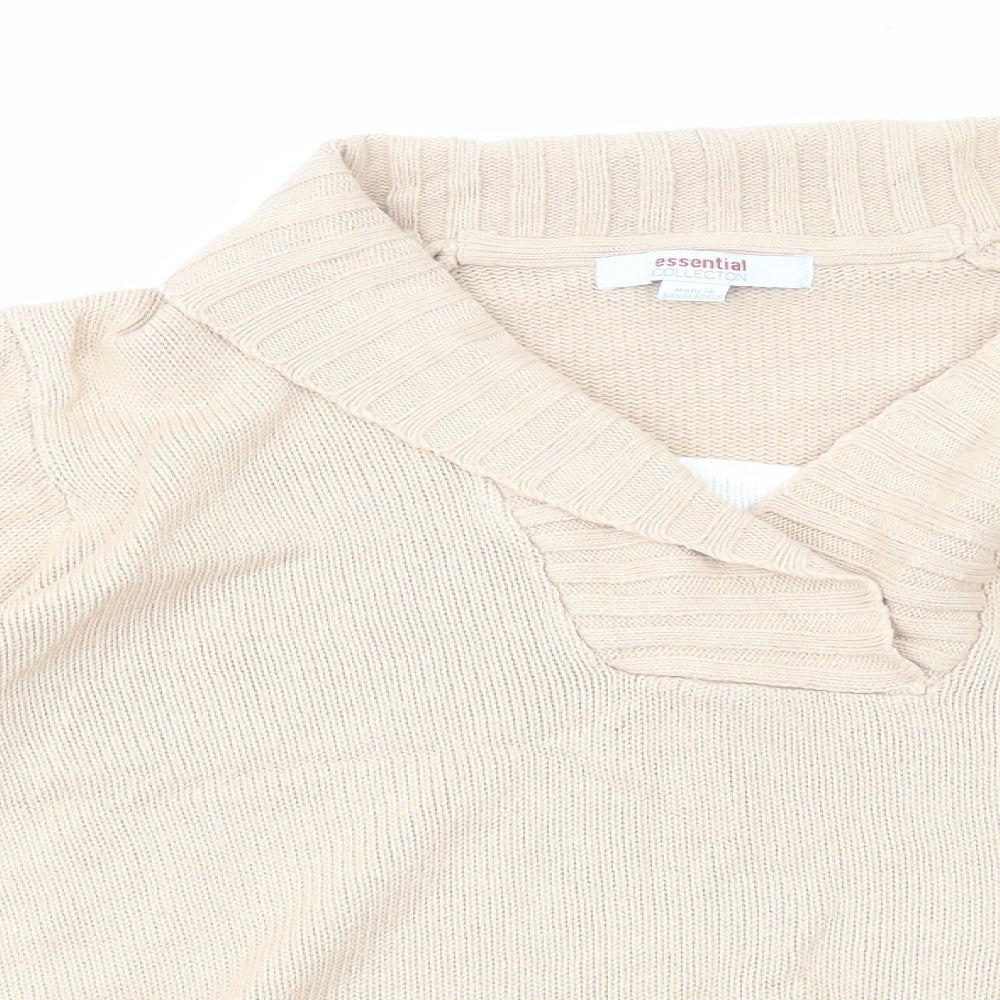 Essential Collection Womens Beige V-Neck Acrylic Pullover Jumper Size 16