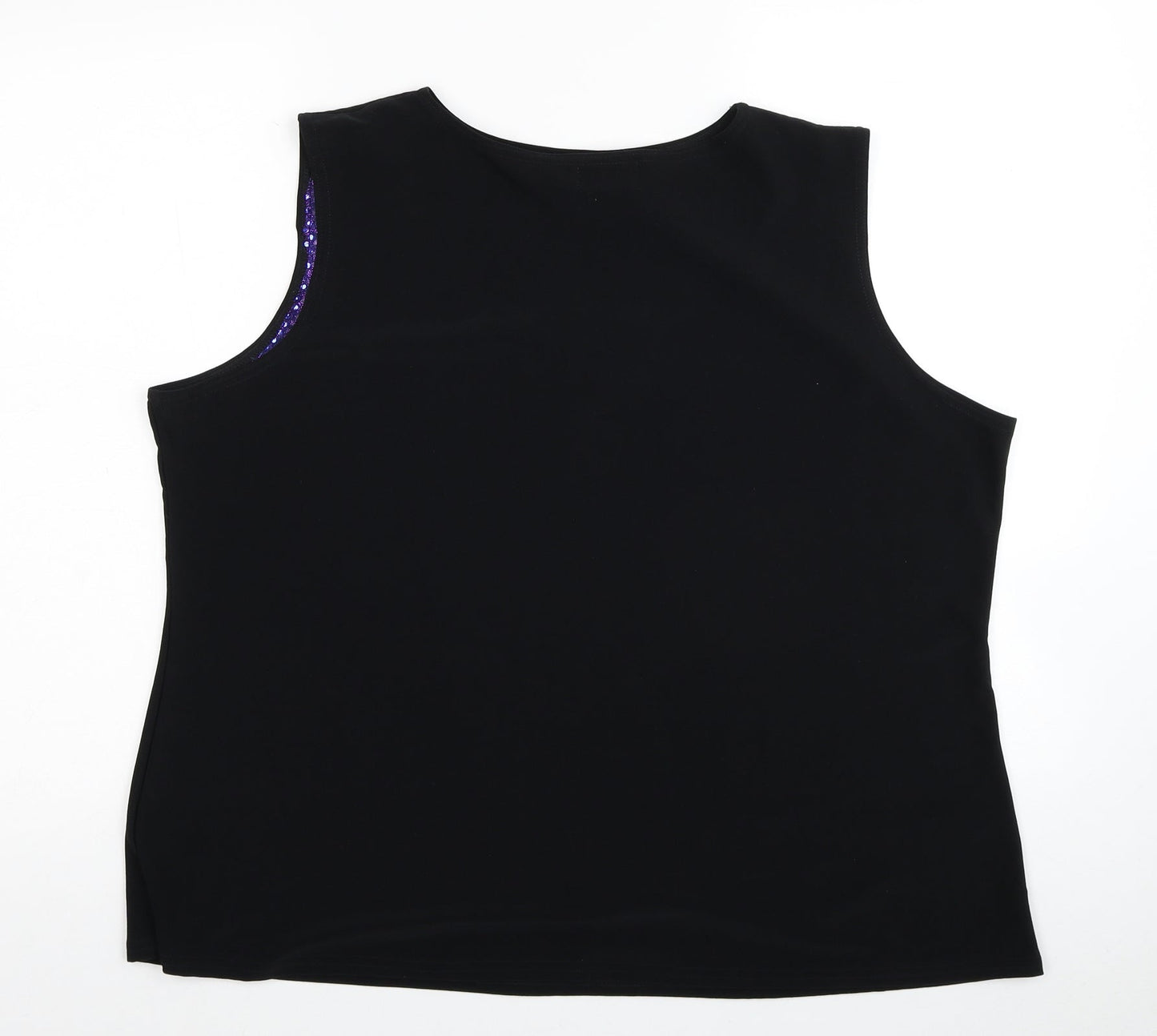 Anne Smith Womens Black Floral Polyester Basic Tank Size 3XL Round Neck