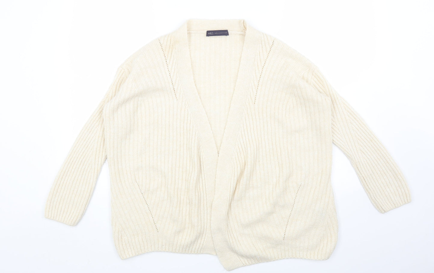 Marks and Spencer Womens White V-Neck Acrylic Cardigan Jumper Size S