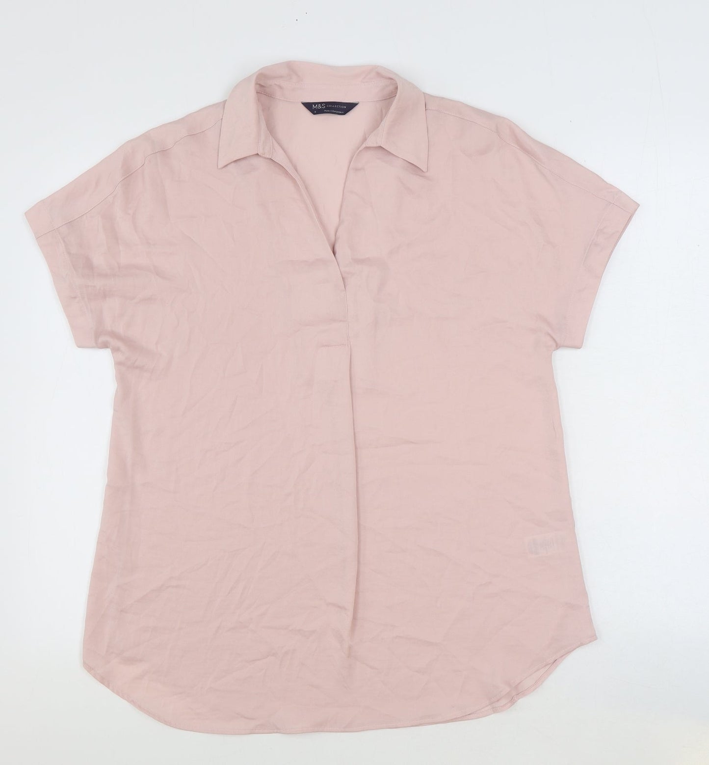 Marks and Spencer Womens Pink Polyester Basic Blouse Size 8 Collared