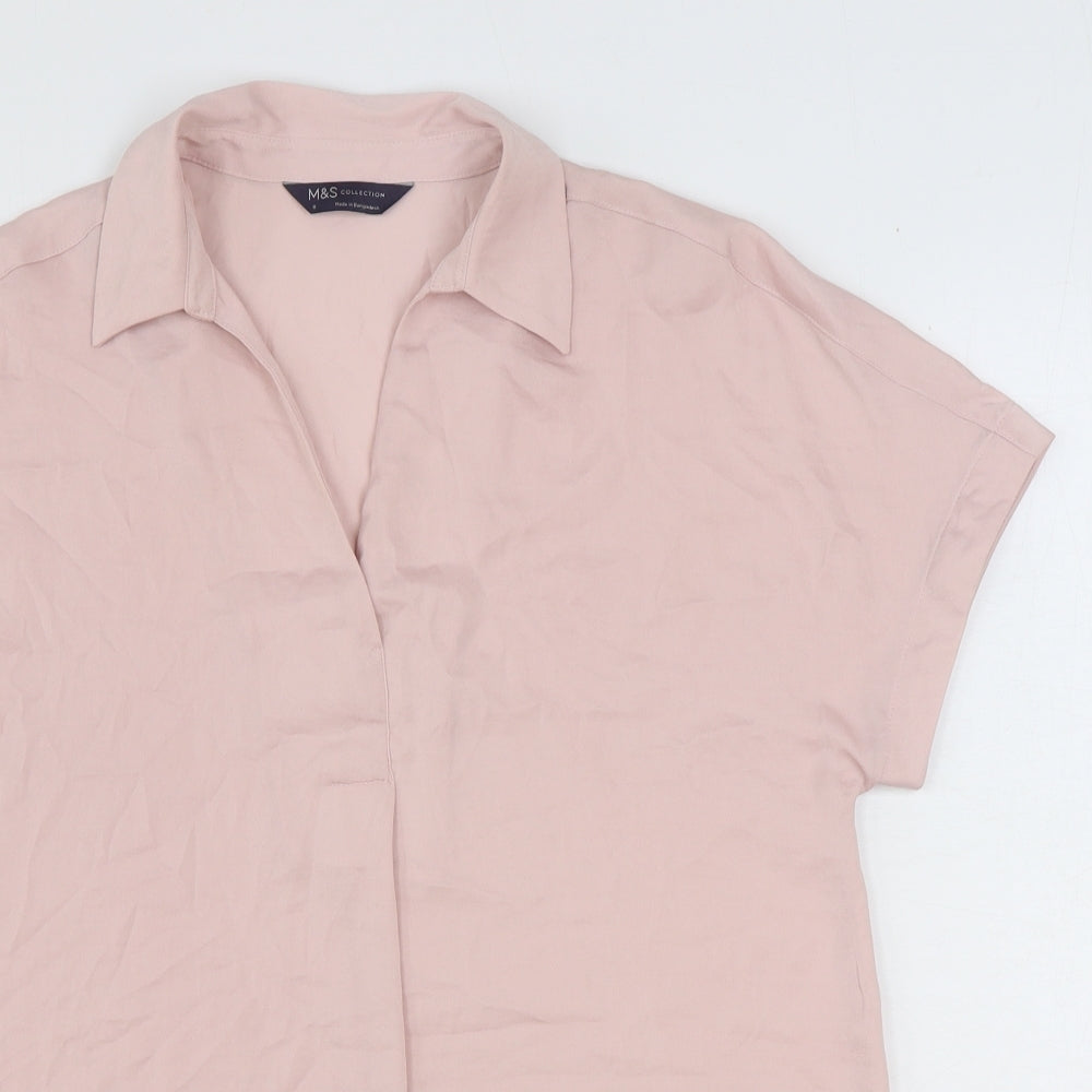 Marks and Spencer Womens Pink Polyester Basic Blouse Size 8 Collared