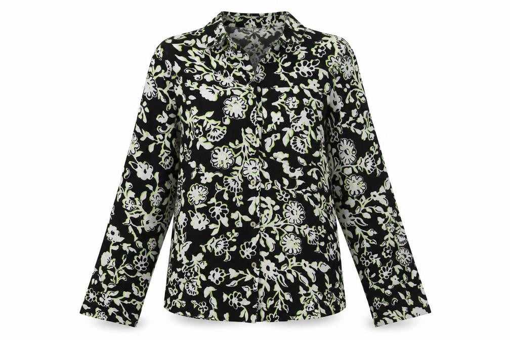 Marks and Spencer Womens Black Floral Viscose Basic Button-Up Size 6 Collared
