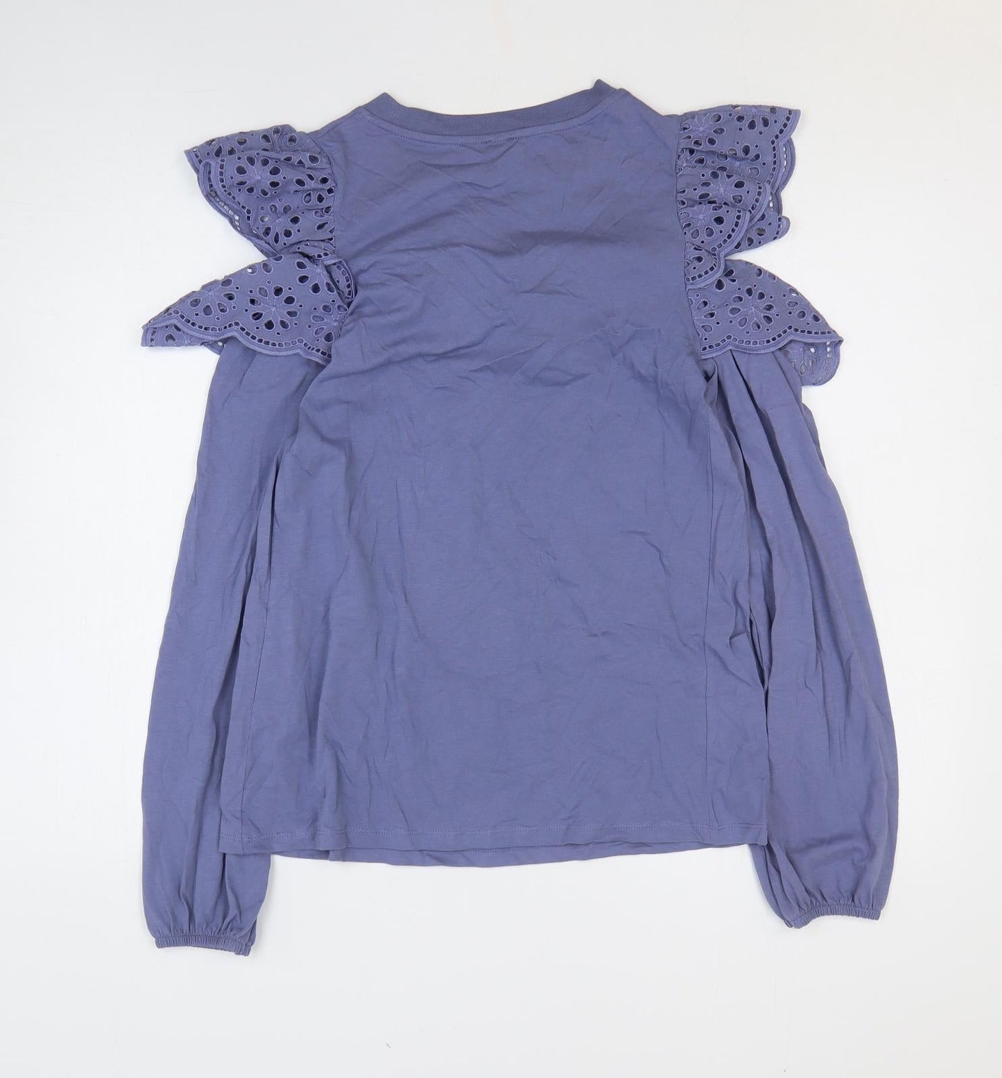 River Island Womens Blue Floral 100% Cotton Basic Blouse Size 8 Round Neck - Cold Shoulder