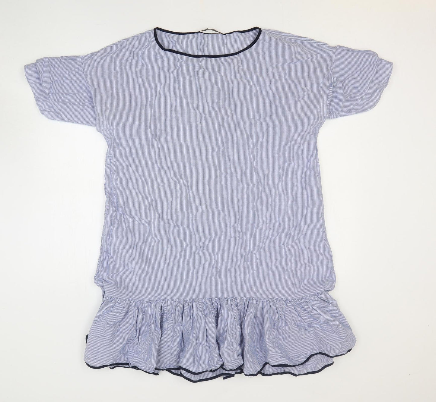 Zara Womens Blue Striped Polyester Shift Size L Boat Neck Pullover