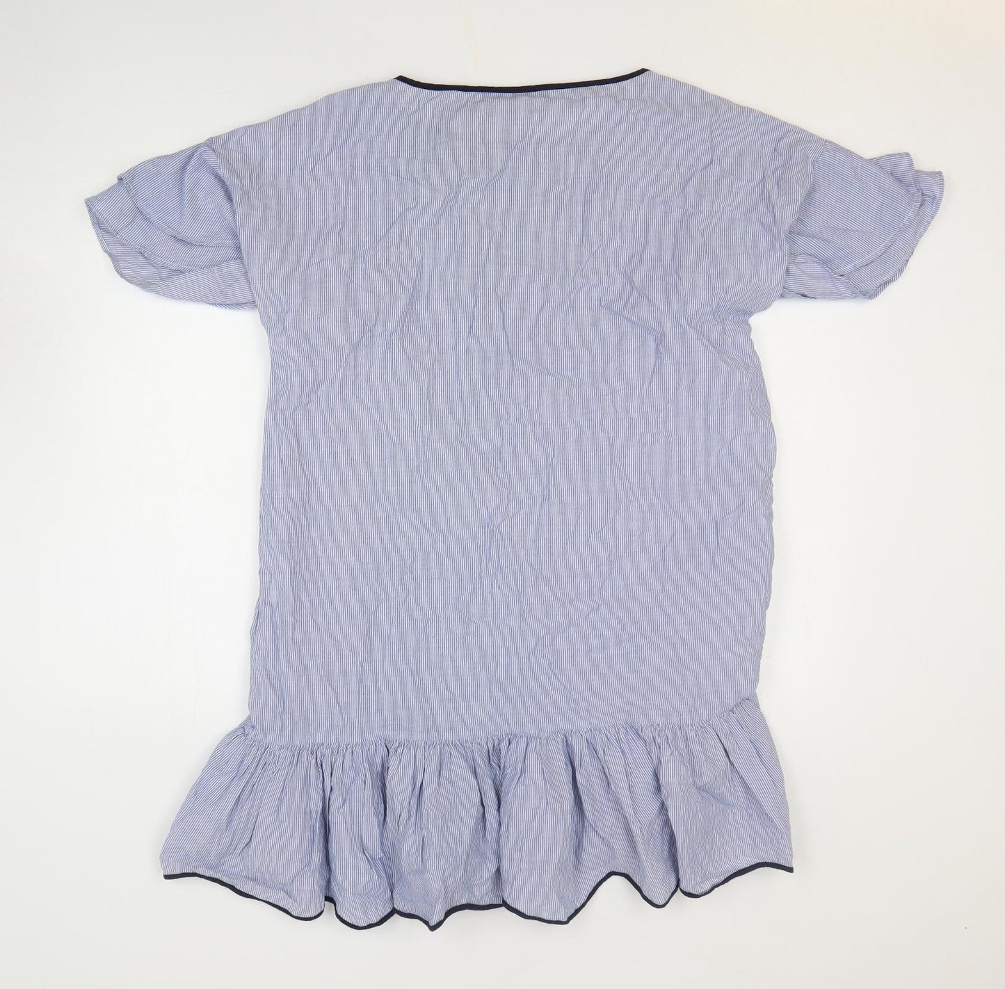 Zara Womens Blue Striped Polyester Shift Size L Boat Neck Pullover
