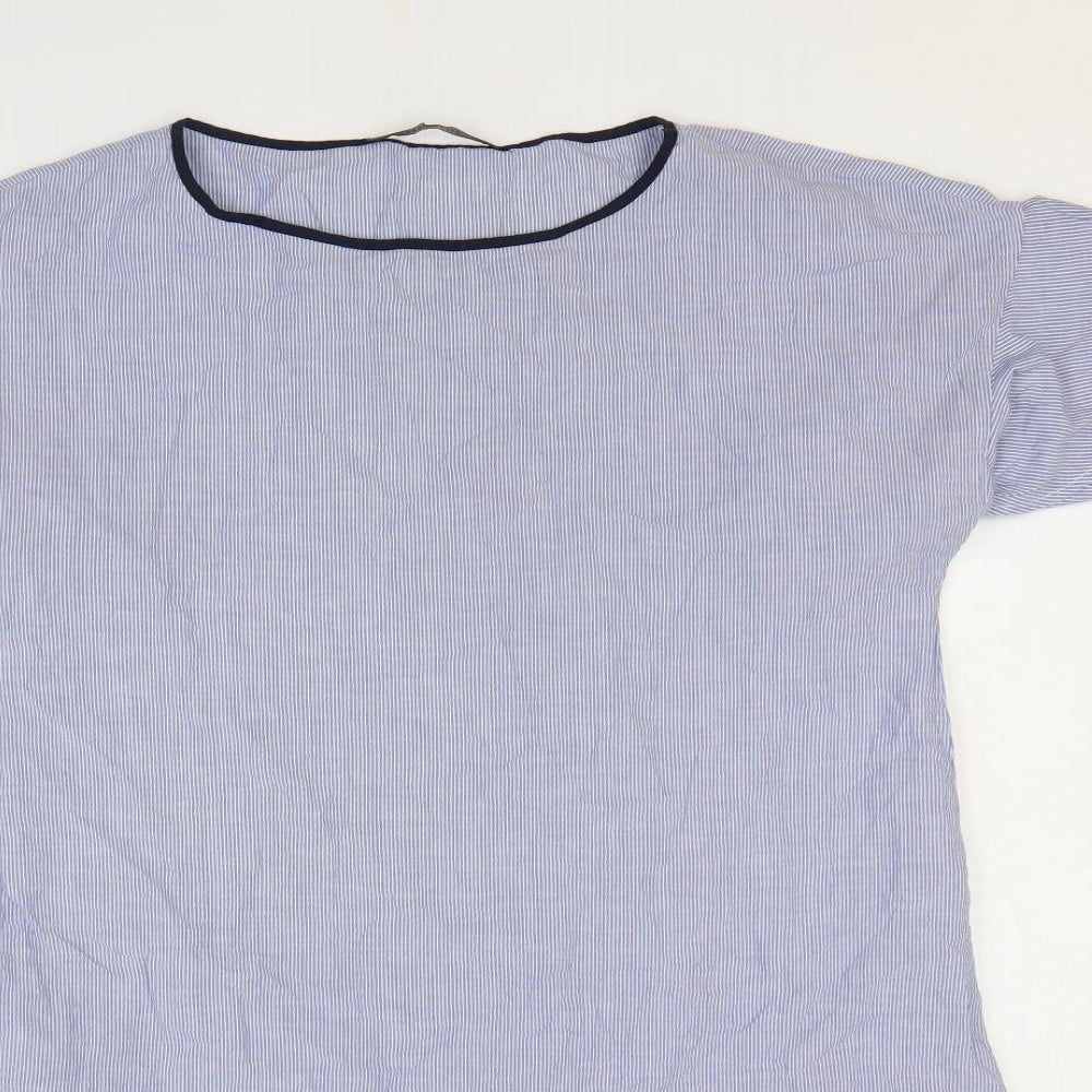 Zara Womens Blue Striped Polyester Shift Size L Boat Neck Pullover