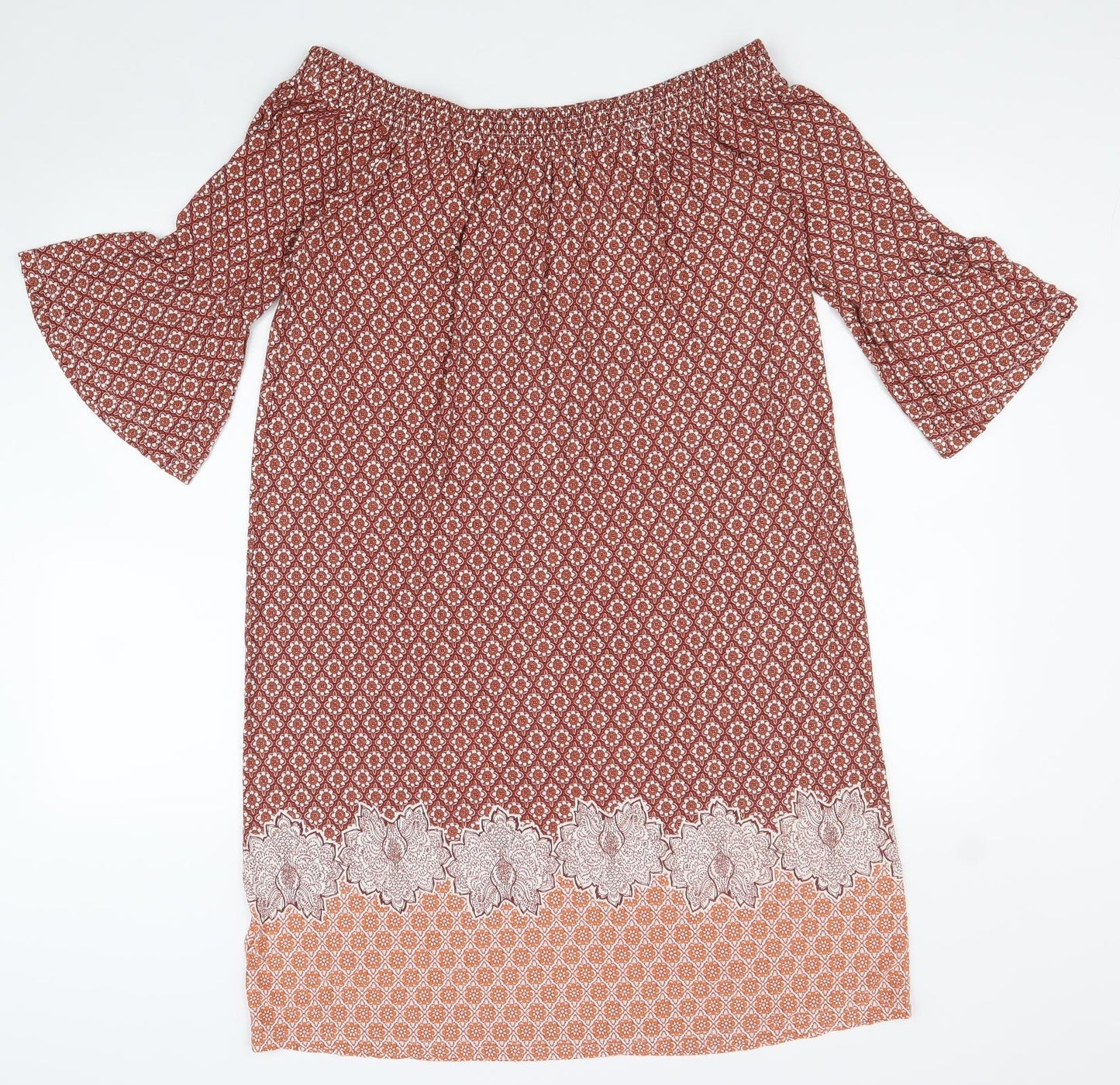 NEXT Womens Red Geometric Viscose Shift Size 10 Off the Shoulder